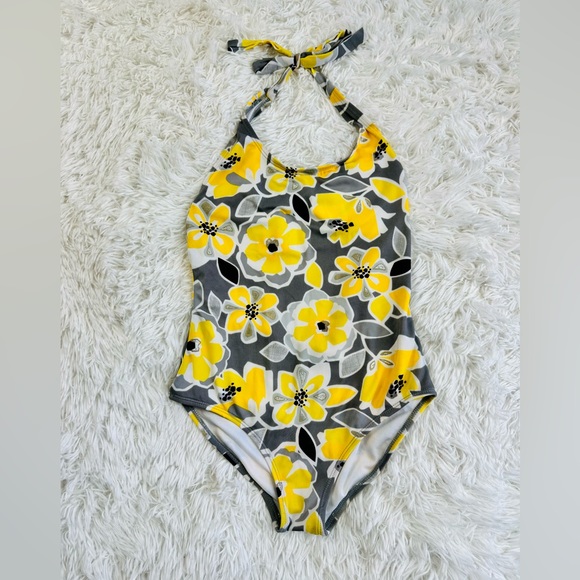 Gymboree Other - Gymboree Girls Swimsuit One Piece Swimwear floral yellow & gray bathing suit